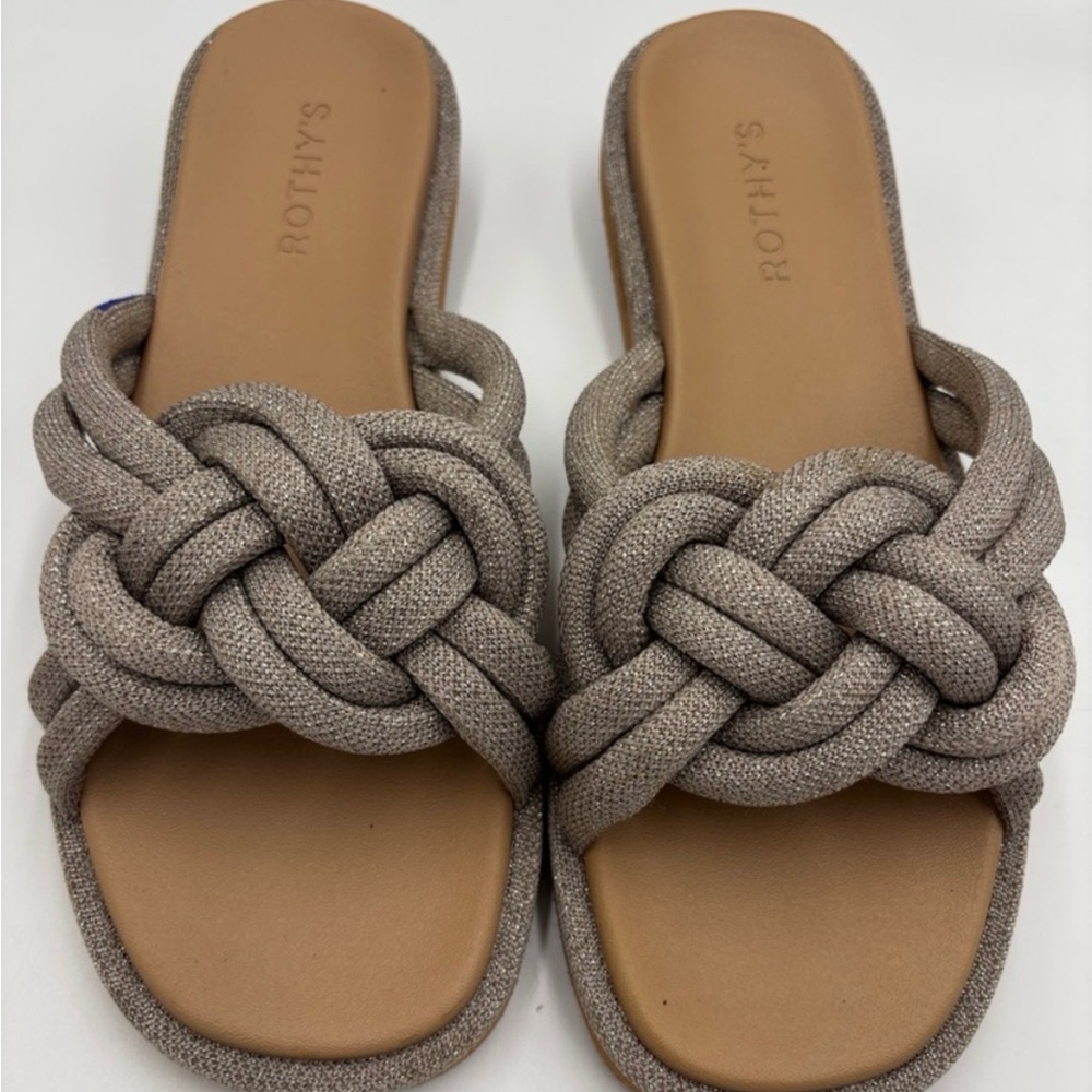 Rothy's Taupe Braided-Knot Slide Mules